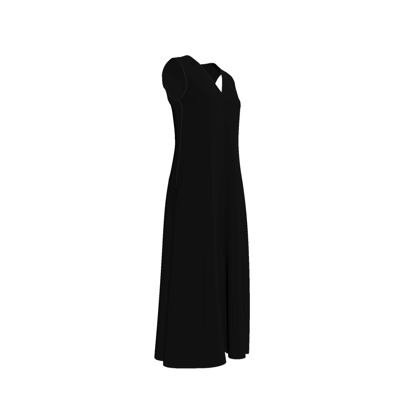 V-Neck A-Line Dress in Pure Black Ecovero Viscose Crepe