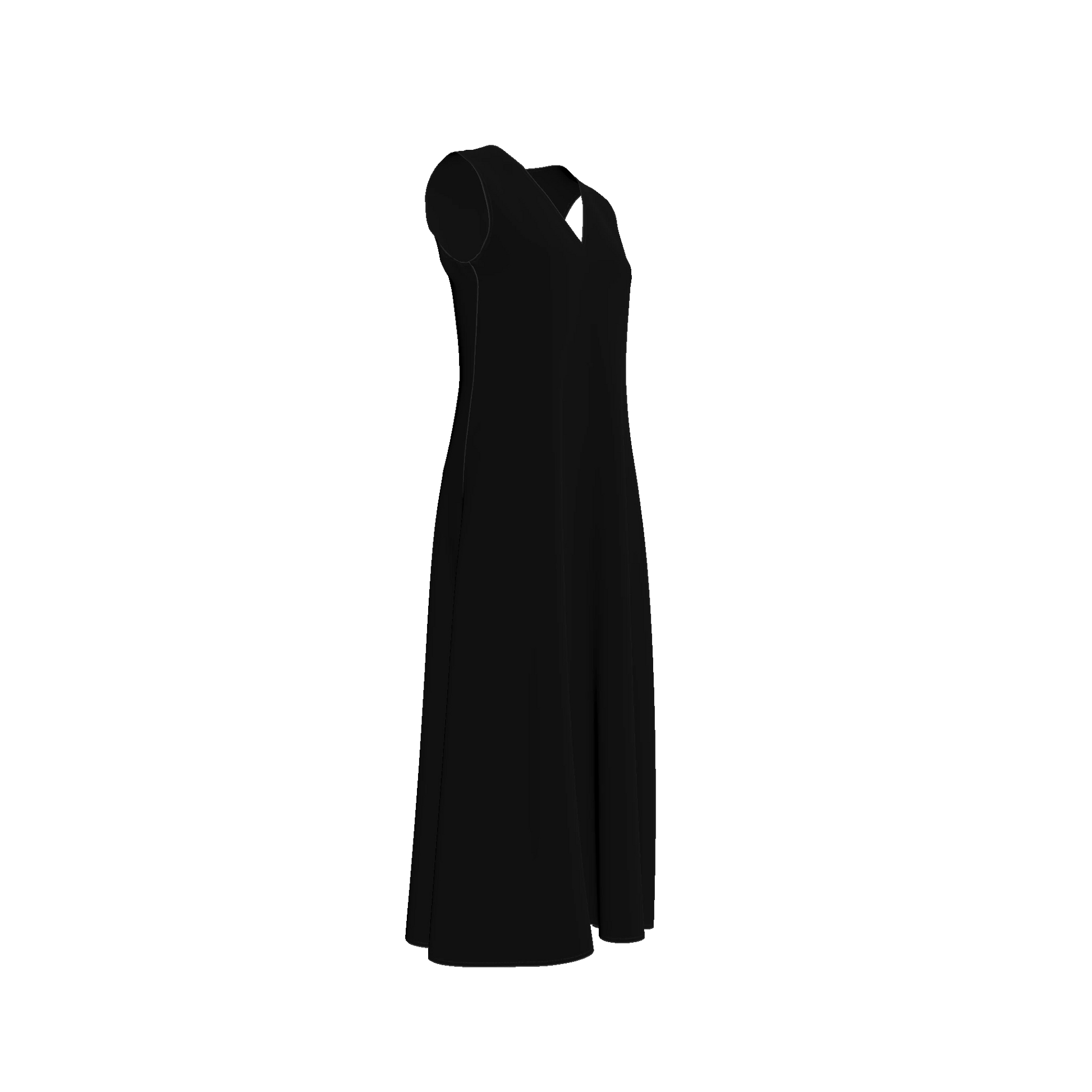 V-Neck A-Line Dress in Pure Black Ecovero Viscose Crepe