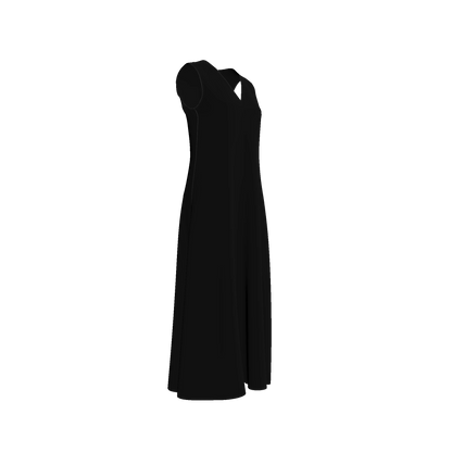 V-Neck A-Line Dress in Pure Black Ecovero Viscose Crepe