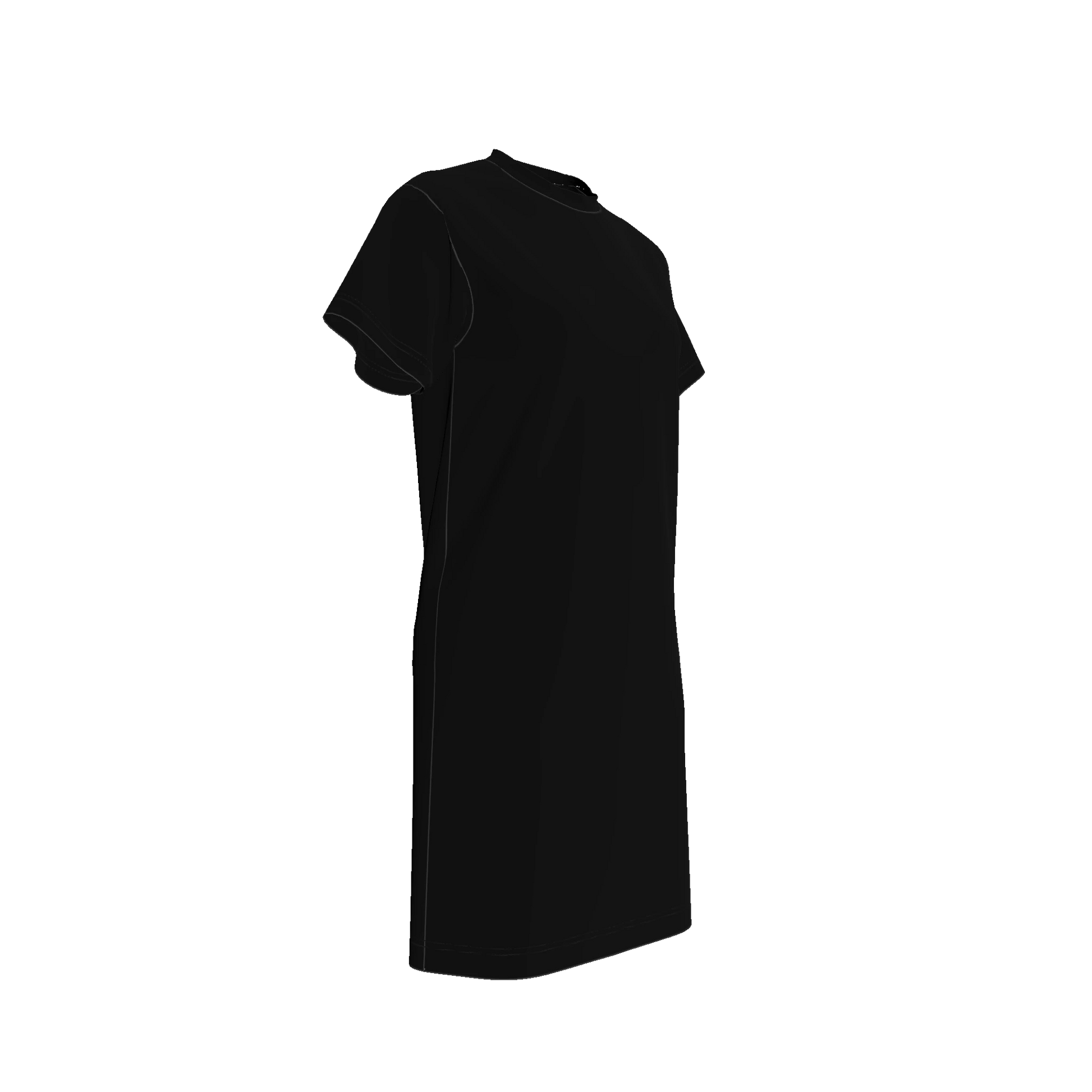 Knee Length T-Shirt Dress in Pure Black Cotton-Spandex Jersey