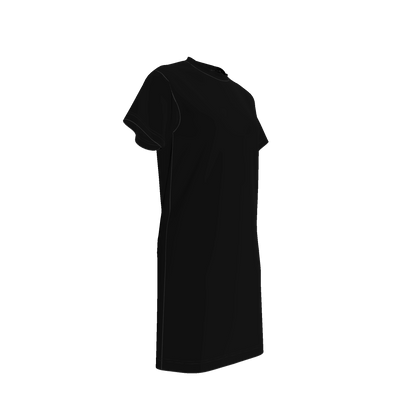 Knee Length T-Shirt Dress in Pure Black Cotton-Spandex Jersey