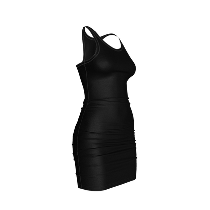 Racerback Tank Mini Dress in Pure Black Cotton-Spandex Jersey