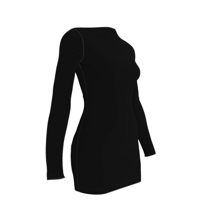 Mini Dress With Scooped Back in Pure Black Cotton Spandex Lightweight Jersey