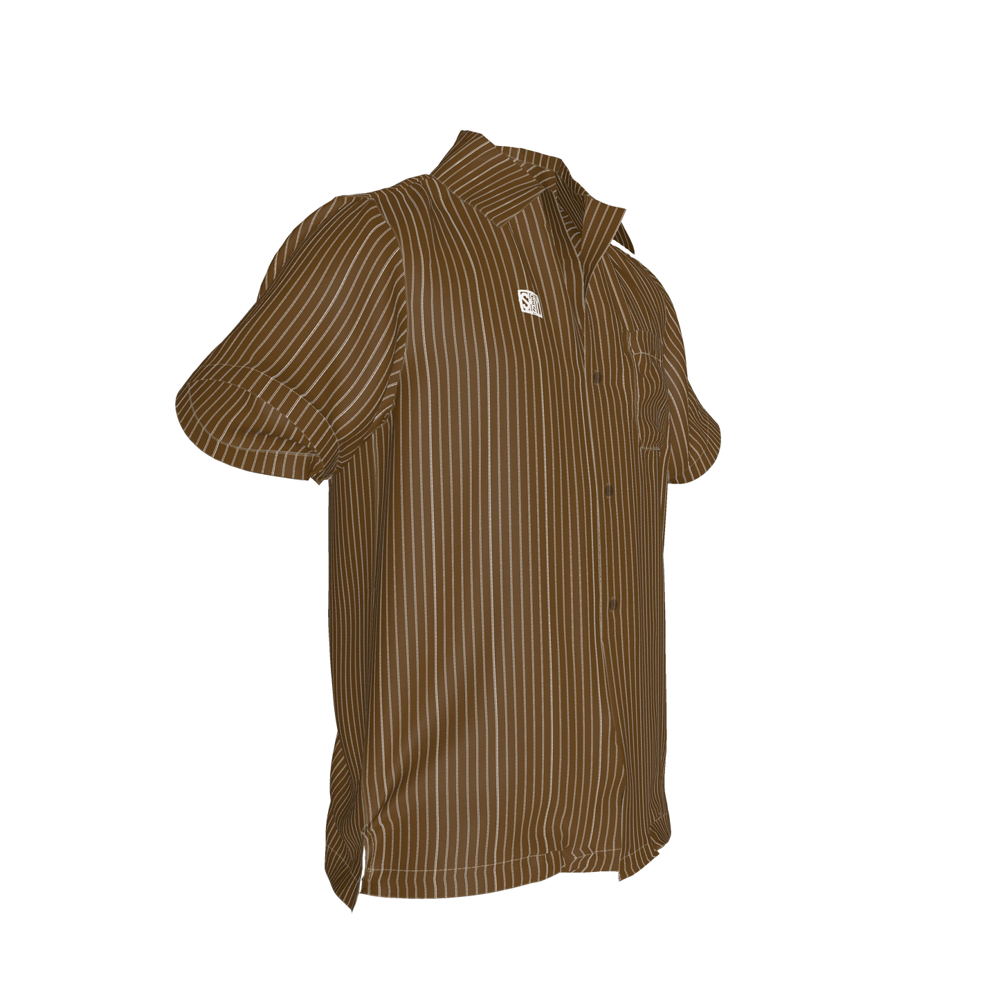 Brown Trim with White Pinstripe Short Sleeve Men’s Shirt with Collar