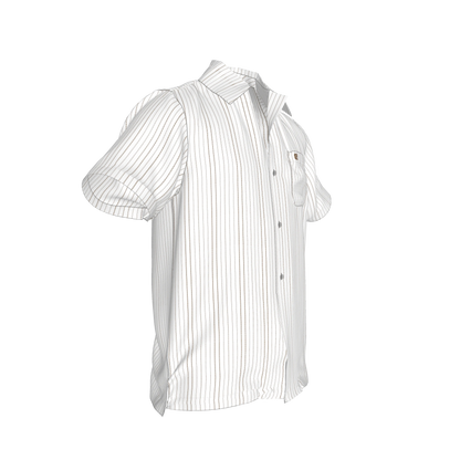 White on Black Trim Pinstripe on Short Sleeve Men’s Shirt with Collar
