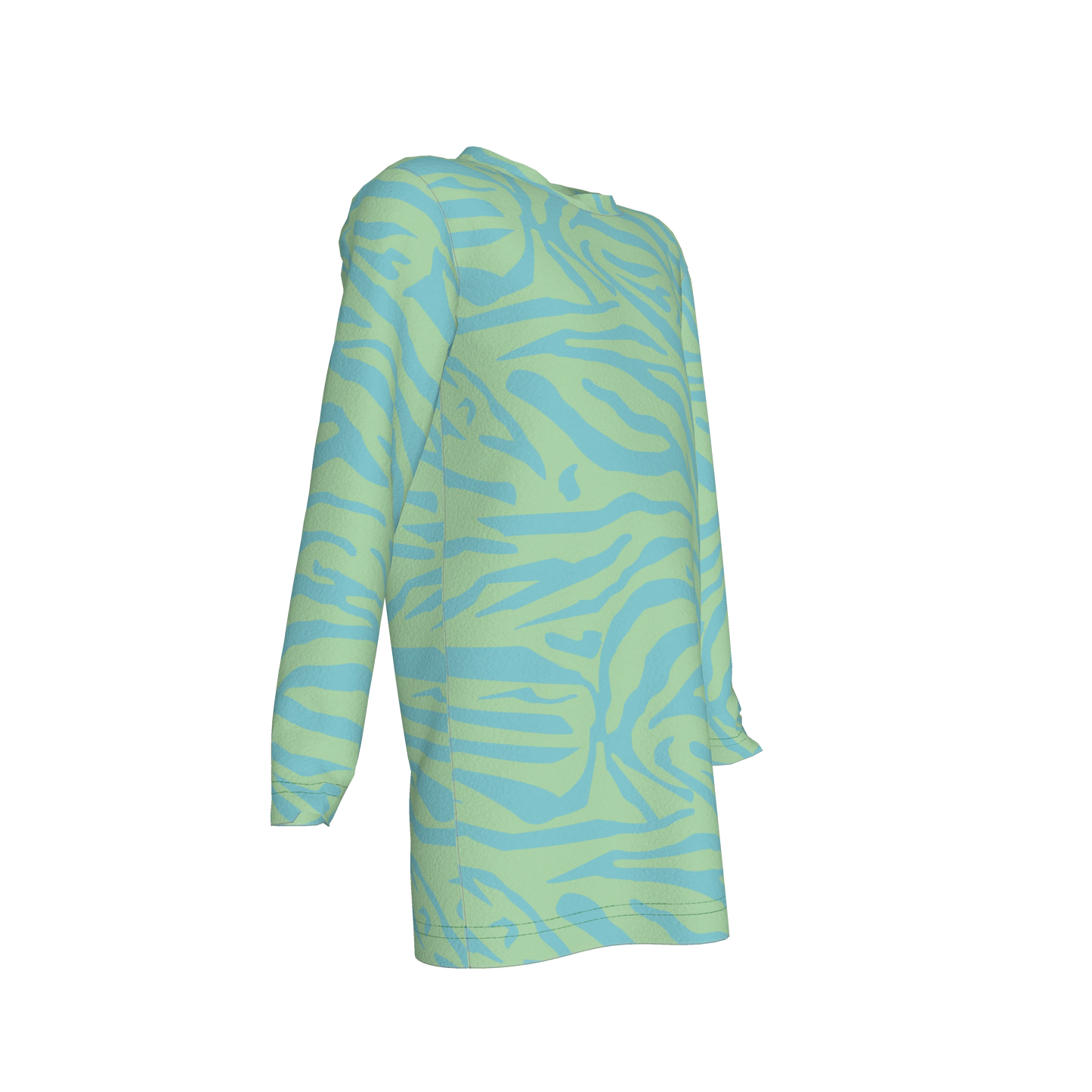 Long Sleeve T-Shirt Dress in Aqua Zebra Stripe