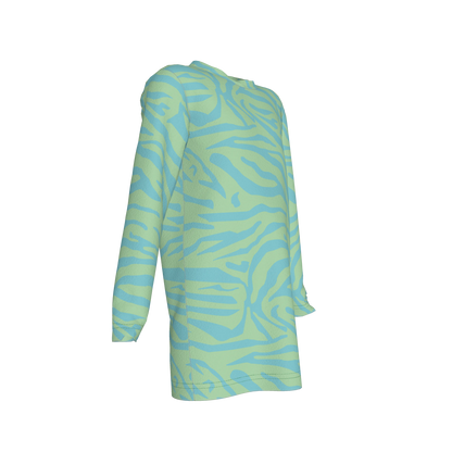 Long Sleeve T-Shirt Dress in Aqua Zebra Stripe