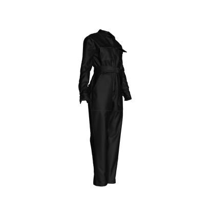 Lightweight Button Front Jumpsuit in Pure Black Ecovero Viscose Crepe