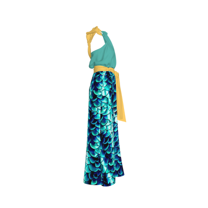 Elastic Waist Halter Maxi in Pima Cotton Poplin