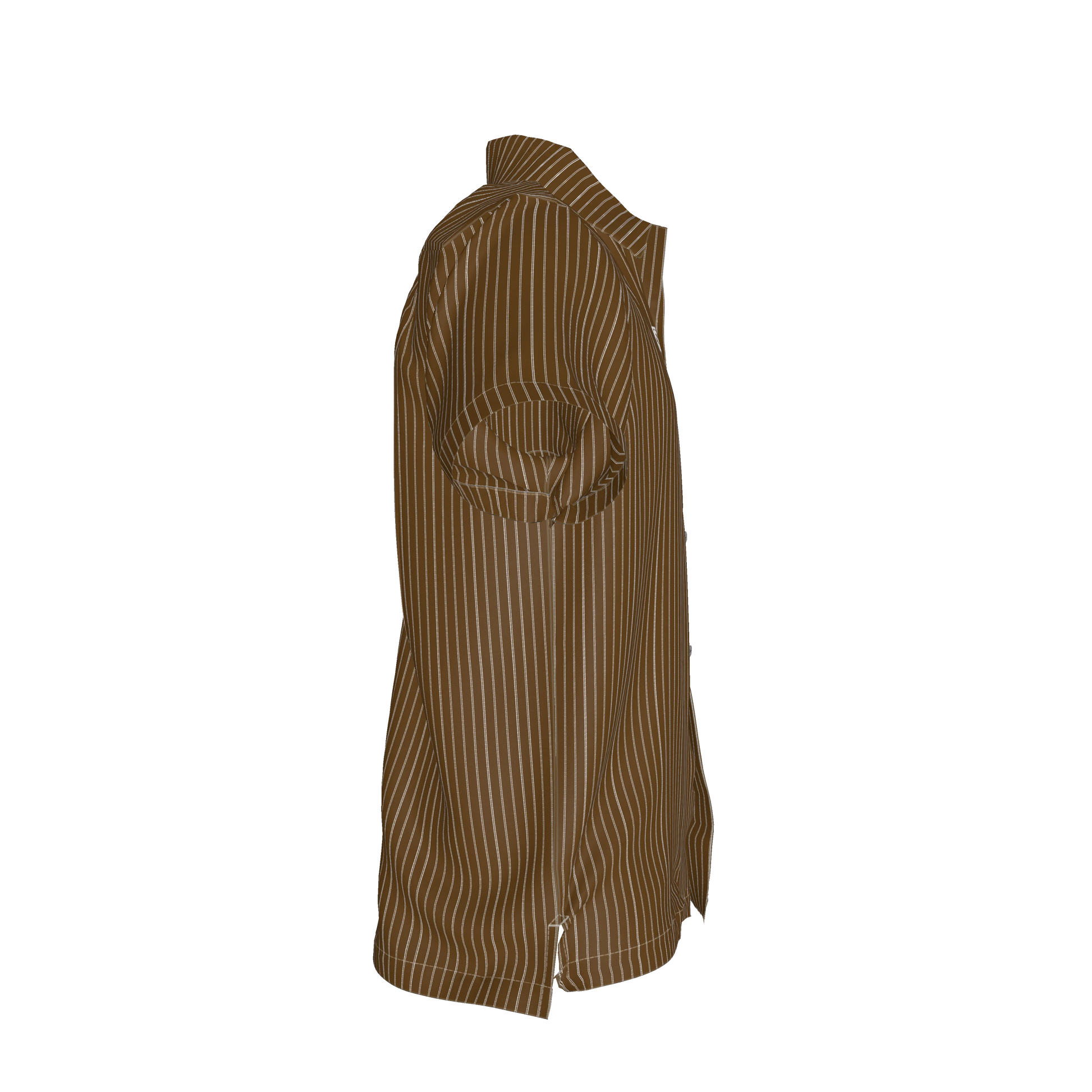 Brown Trim with White Pinstripe Short Sleeve Men’s Shirt with Collar