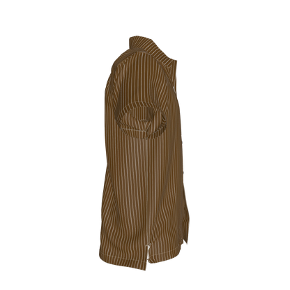 Brown Trim with White Pinstripe Short Sleeve Men’s Shirt with Collar