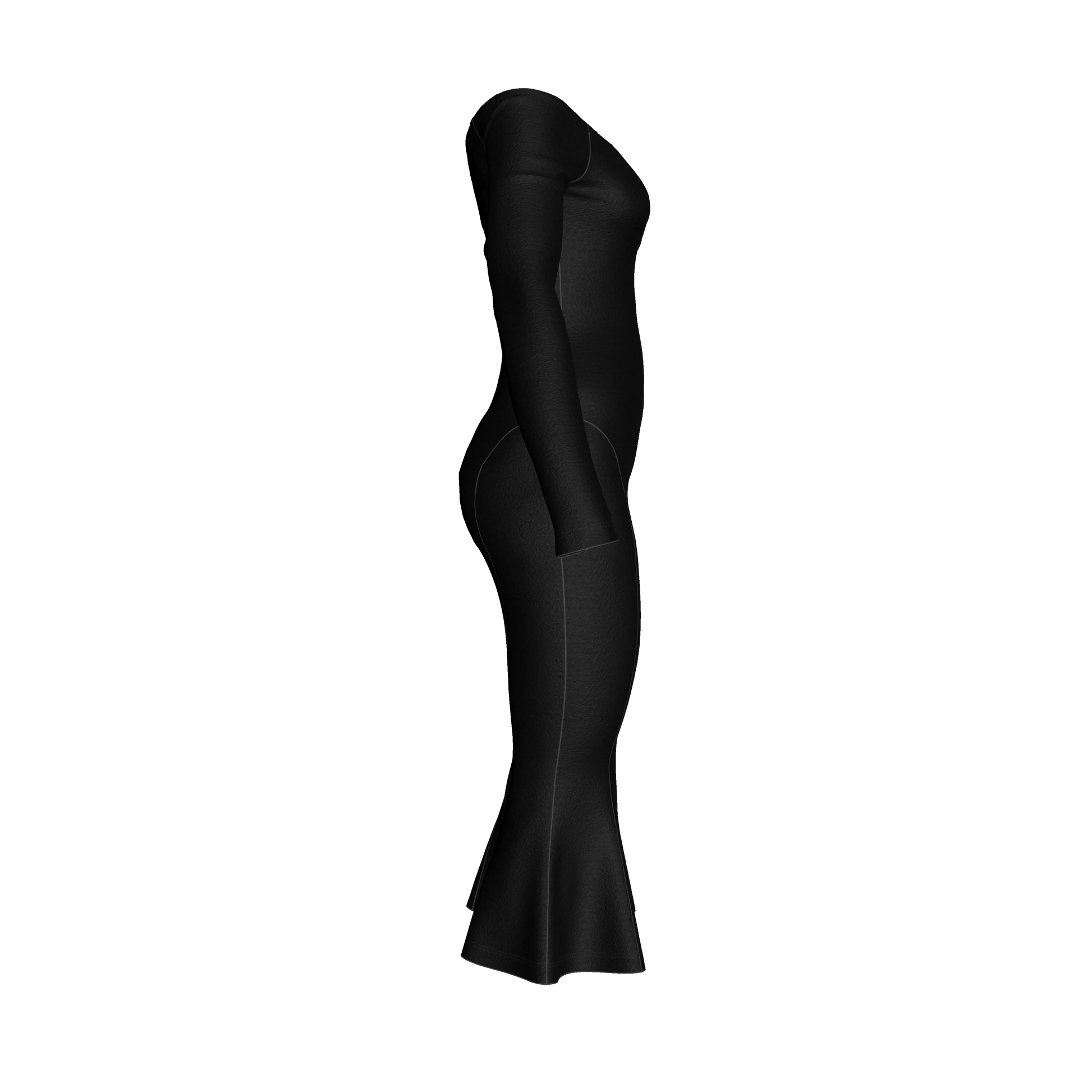 Off-Shoulder Dress with Side Contour Panels in Pure Black Cotton-Spandex Lightweight Jersey