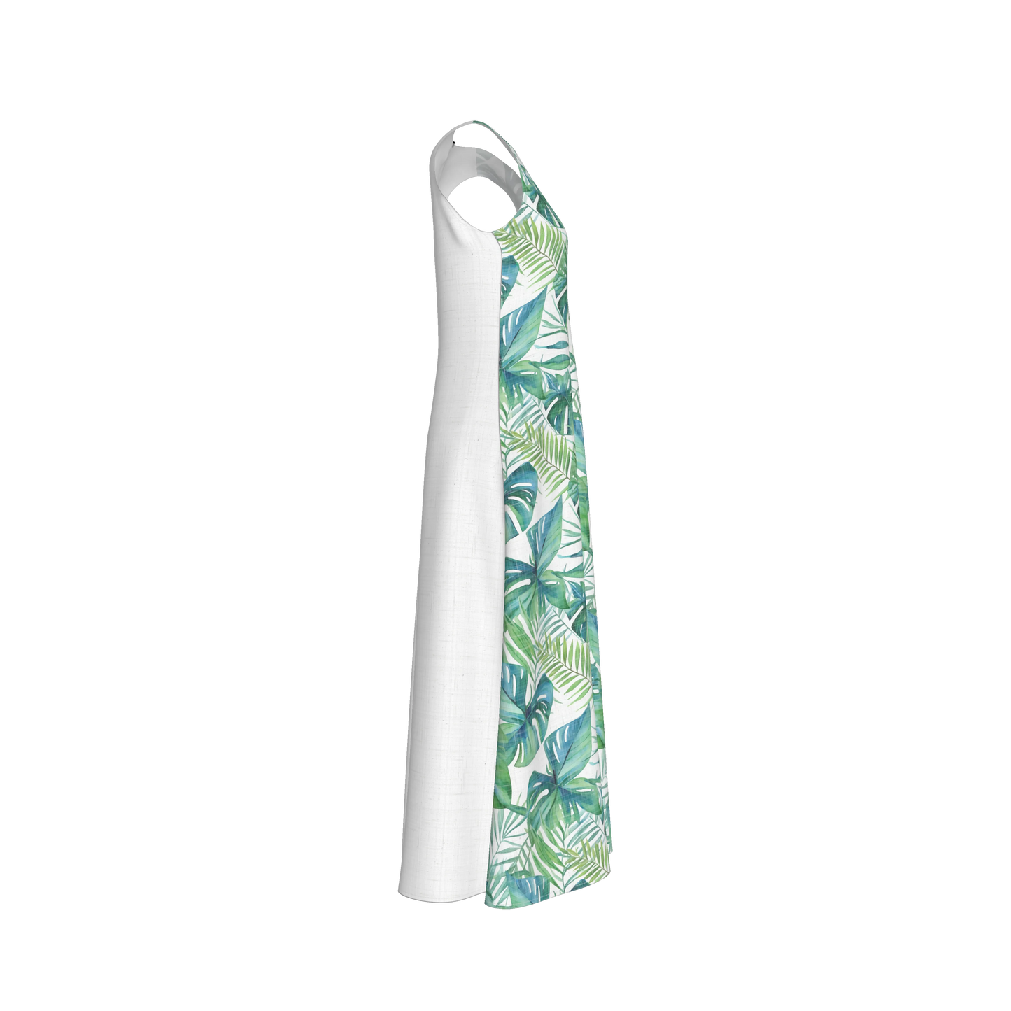 V-Neck A-Line Palm Dress in White Organic Cotton Twill